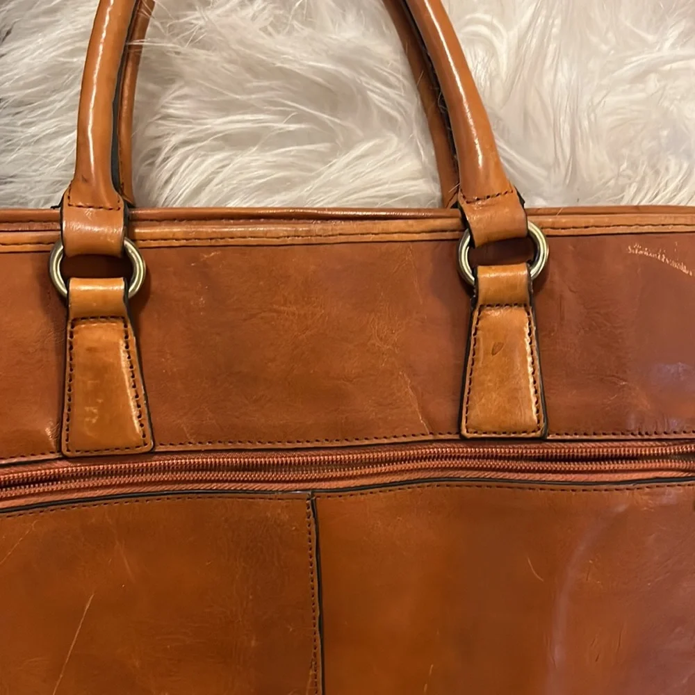 Banuce Vintage Cognac Color Leather Briefcase Laptop Travel Bag